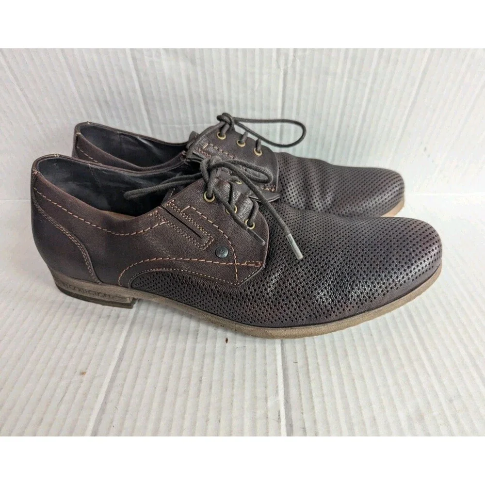 TJ Collection Men's Sz 43 Leather Derby Dress Shoes Brown Lace Up Ventilated